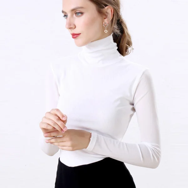 Turtleneck Blouse 2024 Women Basic Knitted Fashion Tops Long Sleeve Women Casual Blusa Femme Slim Ladies Red Blue - Image 3