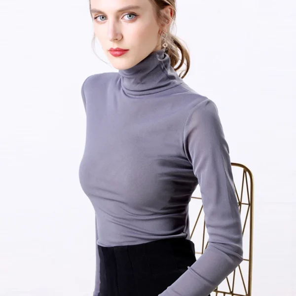 Turtleneck Blouse 2024 Women Basic Knitted Fashion Tops Long Sleeve Women Casual Blusa Femme Slim Ladies Red Blue - Image 4