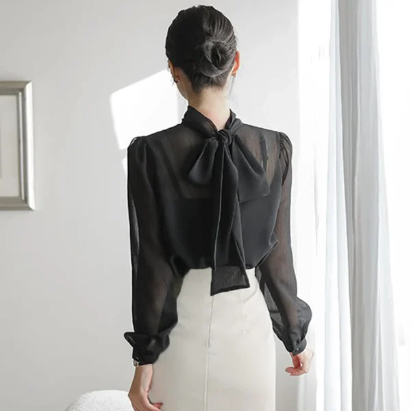 New Fashion Long Sleeve Turtleneck Women Blouse Casual Black Chiffon Blouse Shirt Women Tops Blusas Mujer De Moda 2024 Blusa I75 - Image 4
